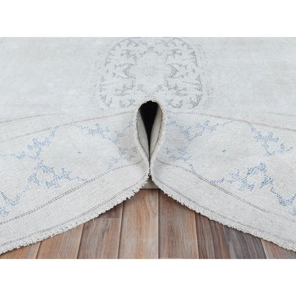 Overdyed & Vintage Worn Wool Hand Knotted Rug Beige Navy Blue 7.9X10.7 -O081268