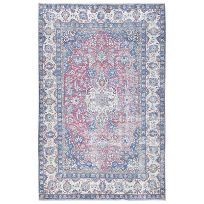 Overdyed & Vintage Worn Wool Hand Knotted Rug Red Ivory 6.1X9.6 -O081269