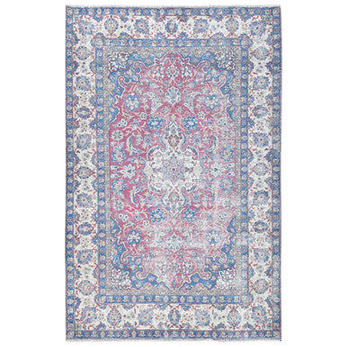 Overdyed & Vintage Worn Wool Hand Knotted Rug Red Ivory 6.1X9.6 -O081269