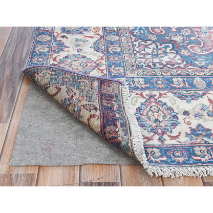 Overdyed & Vintage Worn Wool Hand Knotted Rug Red Ivory 6.1X9.6 -O081269
