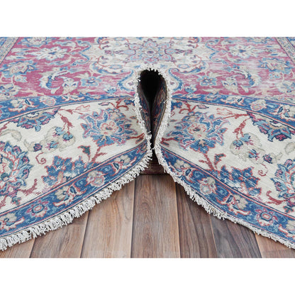 Overdyed & Vintage Worn Wool Hand Knotted Rug Red Ivory 6.1X9.6 -O081269