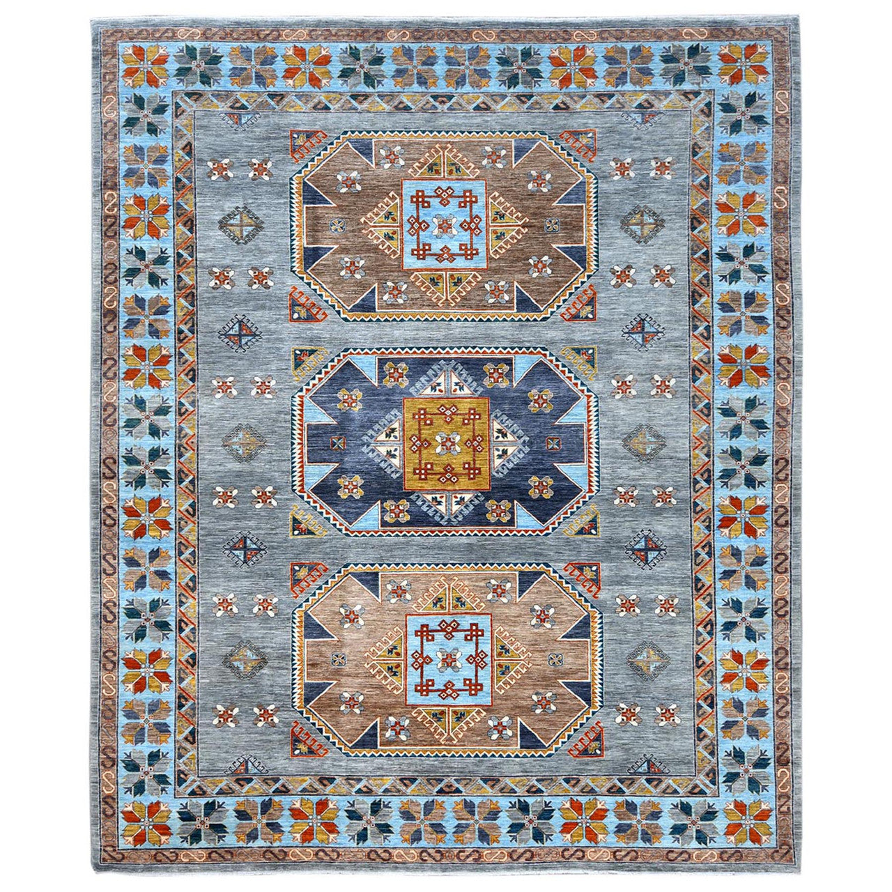 Gray 9'0" x 11'9" Tribal & Geometric Hand knotted Wool Rug - Sku: O081273