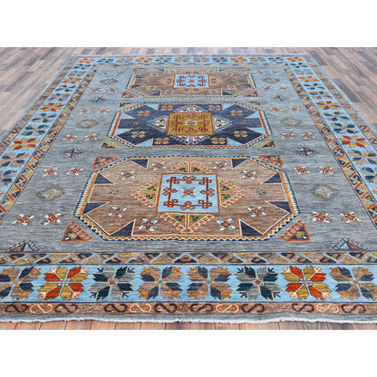 Tribal & Geometric Wool Hand Knotted Rug Grey Light Blue 9.0X11.9 -O081273