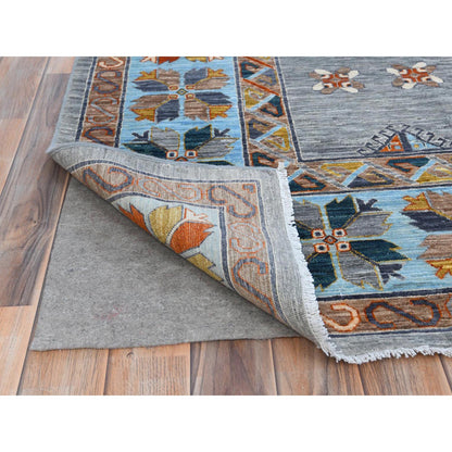 Tribal & Geometric Wool Hand Knotted Rug Grey Light Blue 9.0X11.9 -O081273