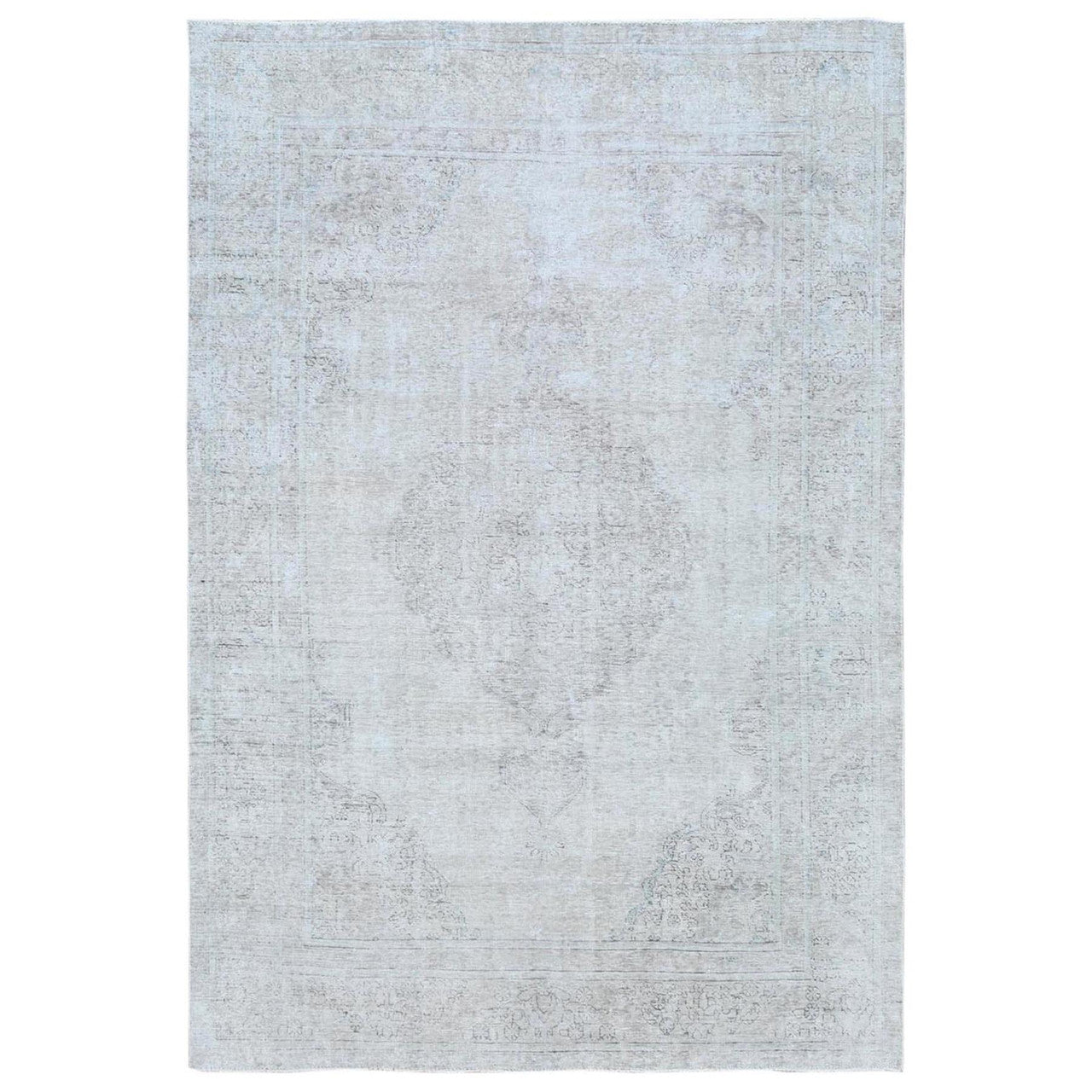 Overdyed & Vintage Worn Wool Hand Knotted Rug Beige Beige 7.1X10.8 -O081281