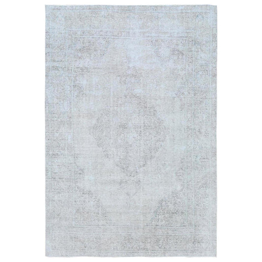 Overdyed & Vintage Worn Wool Hand Knotted Rug Beige Beige 7.1X10.8 -O081281