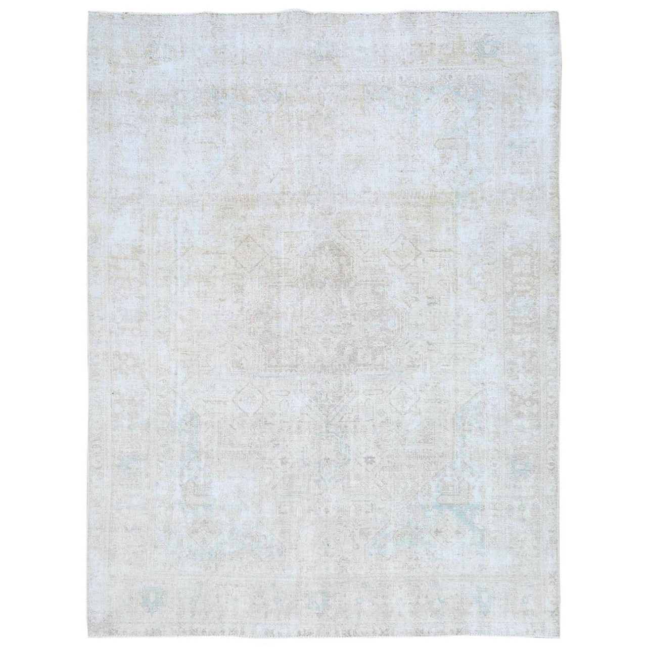 Overdyed & Vintage Worn Wool Hand Knotted Rug Beige Beige 8.1X10.9 -O081285