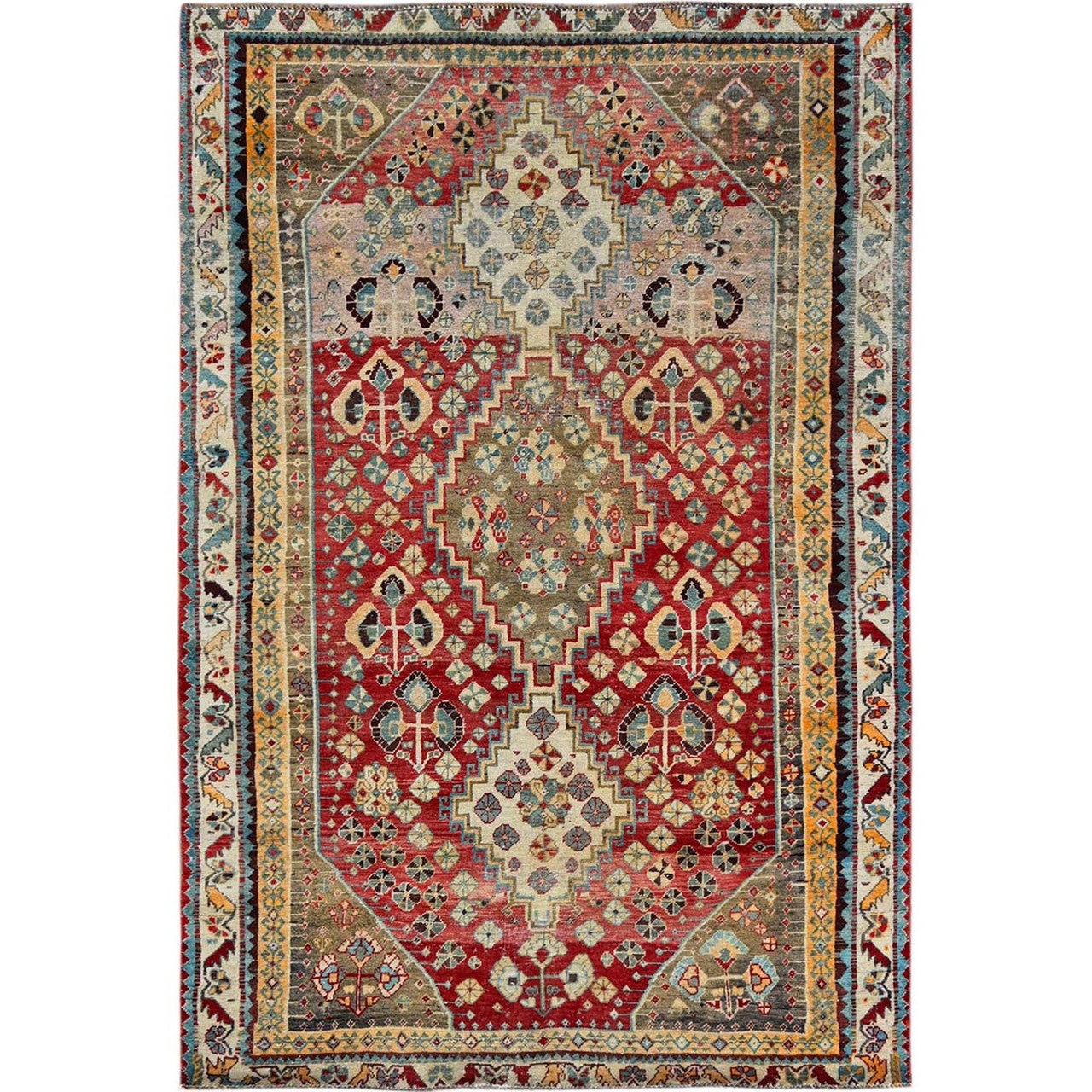 Overdyed & Vintage Wool Hand Knotted Rug Red 4.10x7.4 -O0812