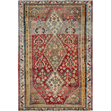 Overdyed & Vintage Wool Hand Knotted Rug Red 4.10x7.4 -O0812