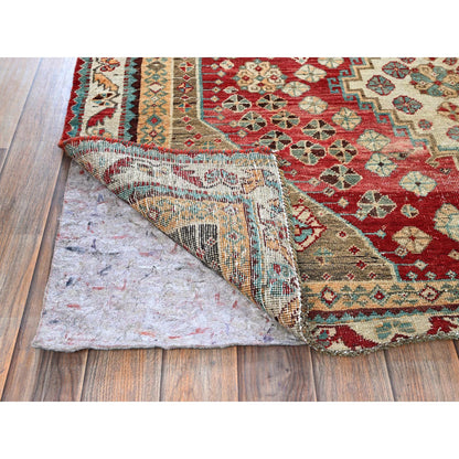 Overdyed & Vintage Wool Hand Knotted Rug Red 4.10x7.4 -O0812