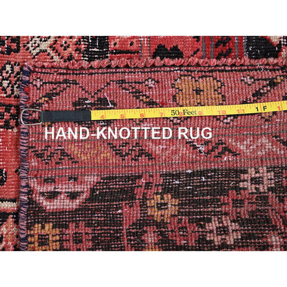 Overdyed & Vintage Wool Hand Knotted Rug Red 5.2x8.6 -O0814