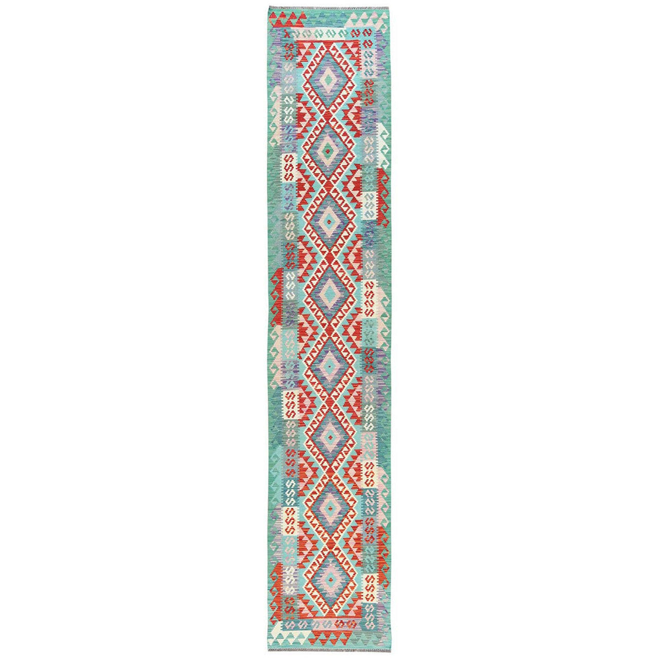 Ivory 2'8" x 15'5" Flat Weave Multicolored Hand woven Wool Rug -O081544