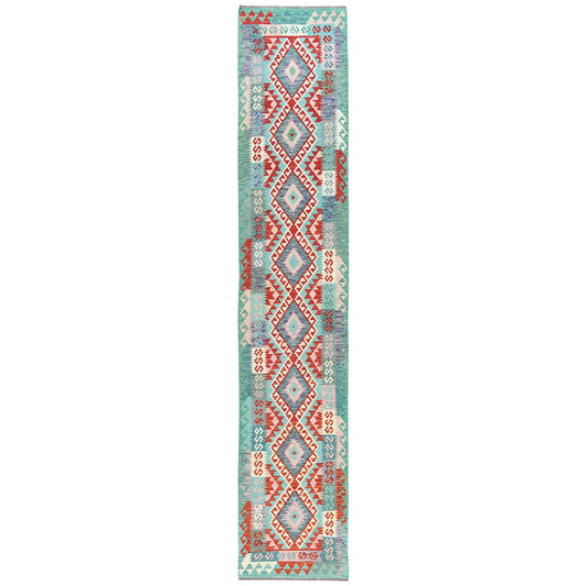 Flat Weave Wool Hand Woven Rug Multicolored No Border 2.8X15.5 -O081544