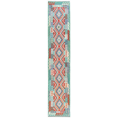 Flat Weave Wool Hand Woven Rug Multicolored No Border 2.8X15.5 -O081544