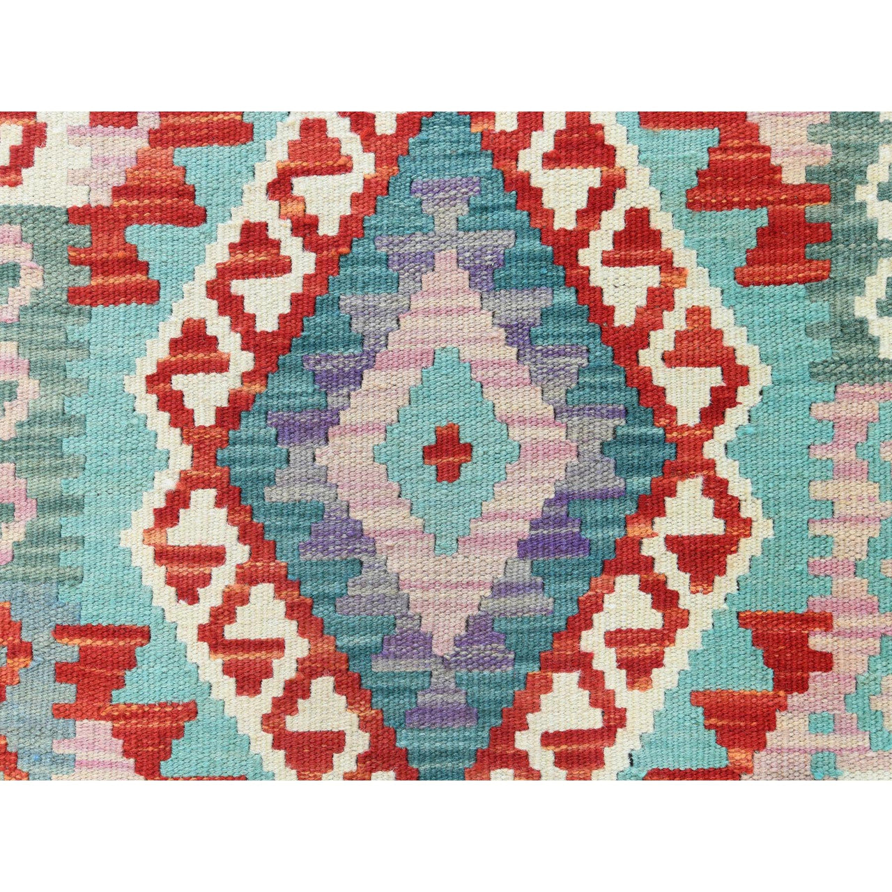Ivory 2'8" x 15'5" Flat Weave Multicolored Hand woven Wool Rug -O081544