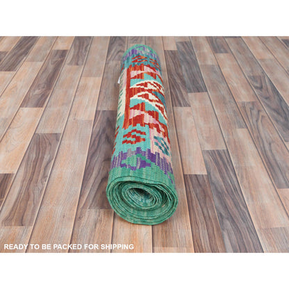 Flat Weave Wool Hand Woven Rug Multicolored No Border 2.8X15.5 -O081544