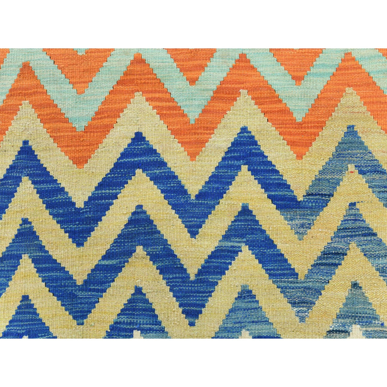 Ivory 6'6" x 9'3" Flat Weave Multicolored Hand woven Wool Rug -O081585