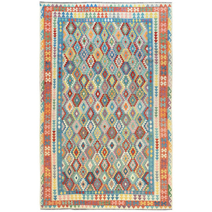 Flat Weave Wool Hand Woven Rug Multicolored Ivory 10.5X16.4 -O081592