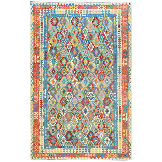 Flat Weave Wool Hand Woven Rug Multicolored Ivory 10.5X16.4 -O081592