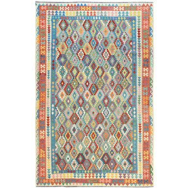 Flat Weave Wool Hand Woven Rug Multicolored Ivory 10.5X16.4 -O081592