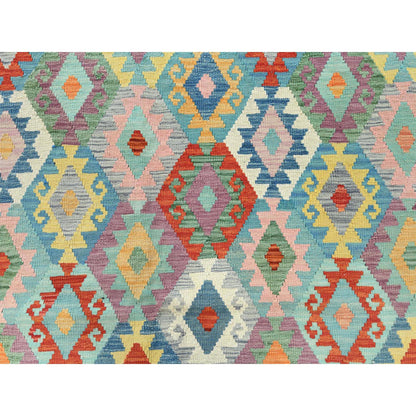 Flat Weave Wool Hand Woven Rug Multicolored Ivory 10.5X16.4 -O081592