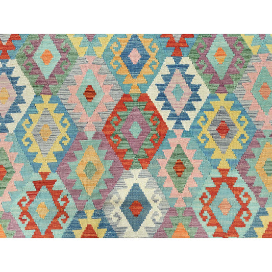 Flat Weave Wool Hand Woven Rug Multicolored Ivory 10.5X16.4 -O081592