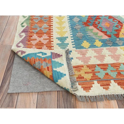 Flat Weave Wool Hand Woven Rug Multicolored Ivory 10.5X16.4 -O081592