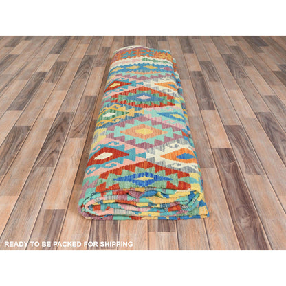 Flat Weave Wool Hand Woven Rug Multicolored Ivory 10.5X16.4 -O081592