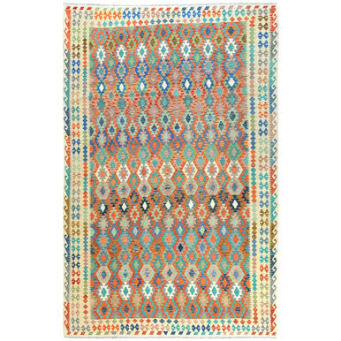 Flat Weave Wool Hand Woven Rug Multicolored Ivory 10.4X16.1 -O081593