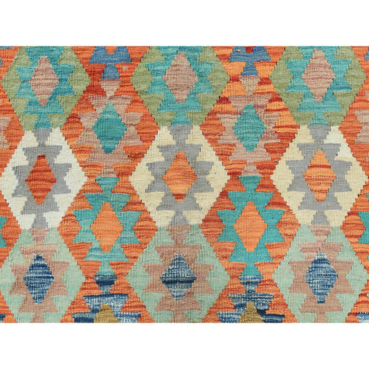 Flat Weave Wool Hand Woven Rug Multicolored Ivory 10.4X16.1 -O081593