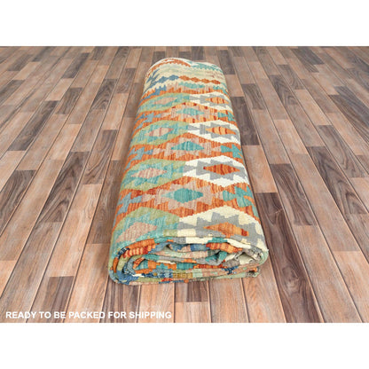 Flat Weave Wool Hand Woven Rug Multicolored Ivory 10.4X16.1 -O081593