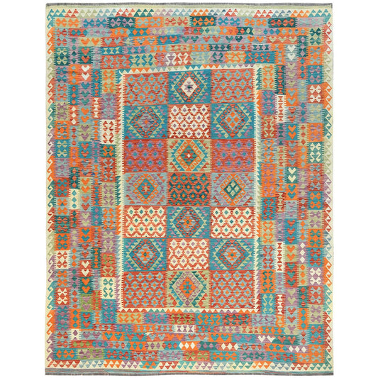 Flat Weave Wool Hand Woven Rug Multicolored No Border 9.9X13.0 -O081597