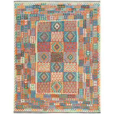 Flat Weave Wool Hand Woven Rug Multicolored No Border 9.9X13.0 -O081597