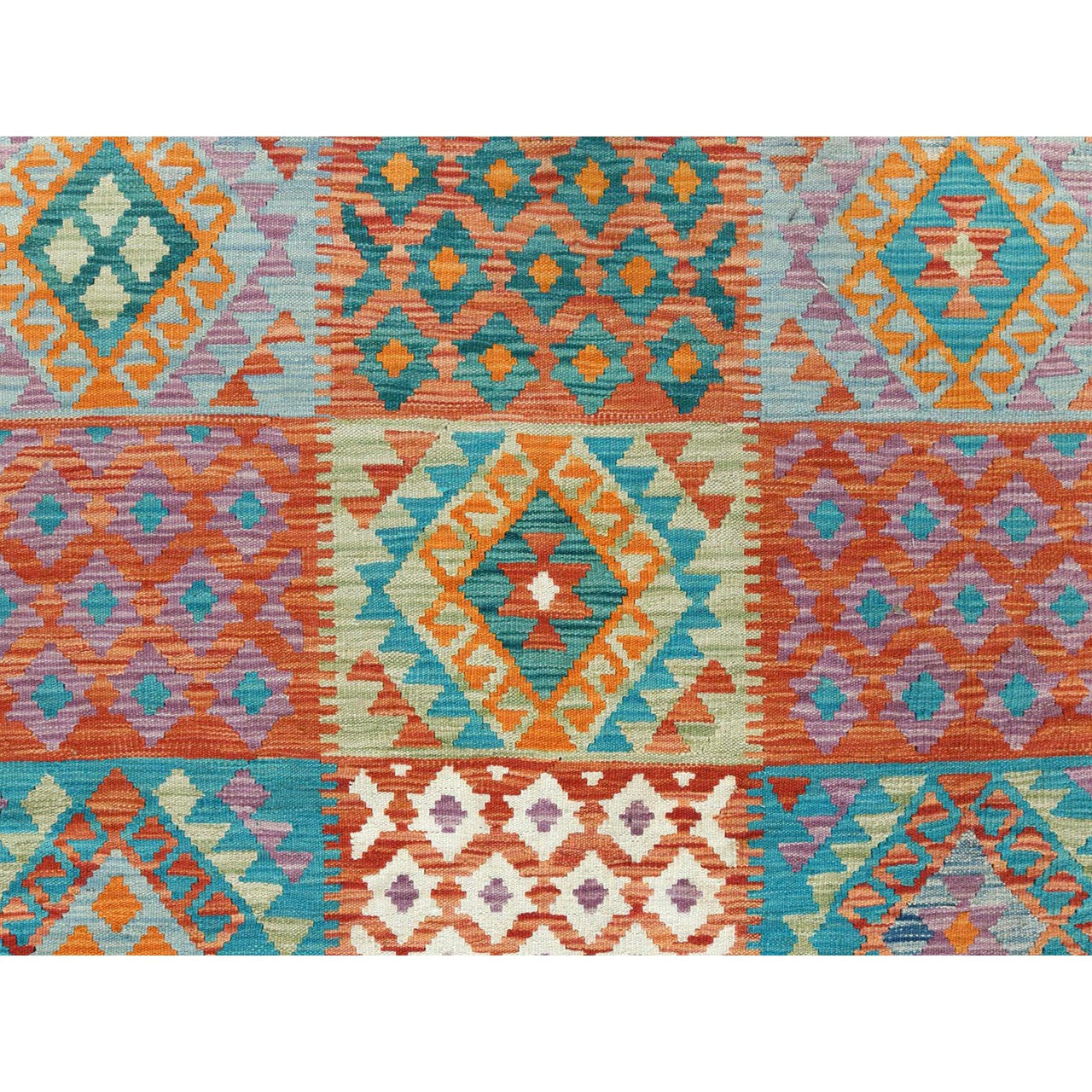 Ivory 9'9" x 13'0" Flat Weave Multicolored Hand woven Wool Rug -O081597