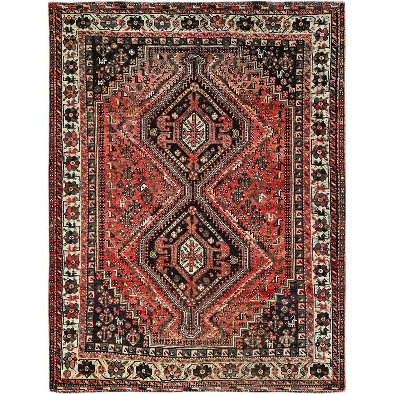 Overdyed & Vintage Wool Hand Knotted Rug Red 5.3x6.8 -O0815
