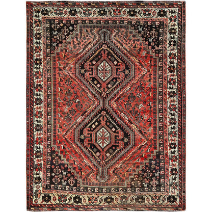 Overdyed & Vintage Wool Hand Knotted Rug Red 5.3x6.8 -O0815