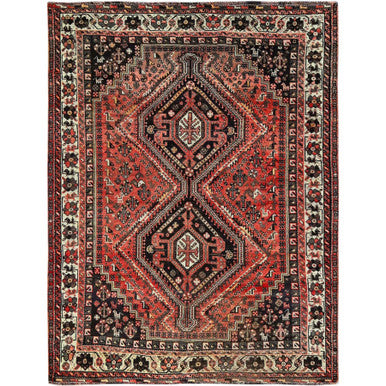 Overdyed & Vintage Wool Hand Knotted Rug Red 5.3x6.8 -O0815