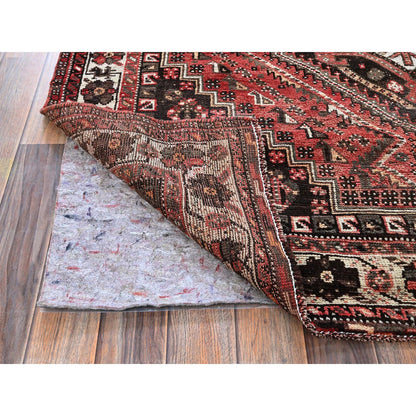 Overdyed & Vintage Wool Hand Knotted Rug Red 5.3x6.8 -O0815