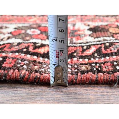 Overdyed & Vintage Wool Hand Knotted Rug Red 5.3x6.8 -O0815