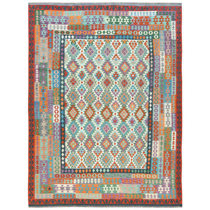 Flat Weave Wool Hand Woven Rug Multicolored Navy Blue 9.10X13.2 -O081600