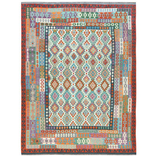 Flat Weave Wool Hand Woven Rug Multicolored Navy Blue 9.10X13.2 -O081600