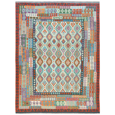 Flat Weave Wool Hand Woven Rug Multicolored Navy Blue 9.10X13.2 -O081600
