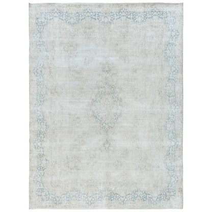 Overdyed & Vintage Worn Wool Hand Knotted Rug Ivory Denim Blue 9.8X12.10 -O081607