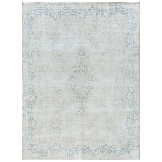 Overdyed & Vintage Worn Wool Hand Knotted Rug Ivory Denim Blue 9.8X12.10 -O081607