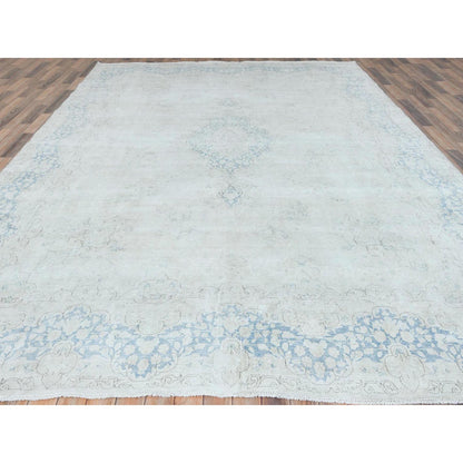 Overdyed & Vintage Worn Wool Hand Knotted Rug Ivory Denim Blue 9.8X12.10 -O081607