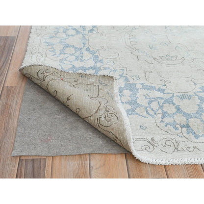Overdyed & Vintage Worn Wool Hand Knotted Rug Ivory Denim Blue 9.8X12.10 -O081607