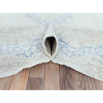 Overdyed & Vintage Worn Wool Hand Knotted Rug Ivory Denim Blue 9.8X12.10 -O081607