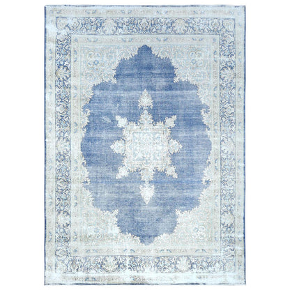 Overdyed & Vintage Worn Wool Hand Knotted Rug Blue Navy Blue 8.9X12.0 -O081608