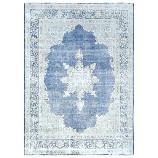 Overdyed & Vintage Worn Wool Hand Knotted Rug Blue Navy Blue 8.9X12.0 -O081608