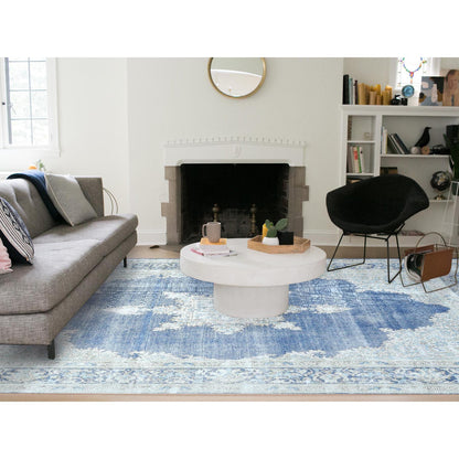 Overdyed & Vintage Worn Wool Hand Knotted Rug Blue Navy Blue 8.9X12.0 -O081608